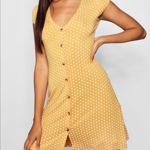 PETITE CAP SLEEVE BUTTON POLKA DOT SHIFT DRESS